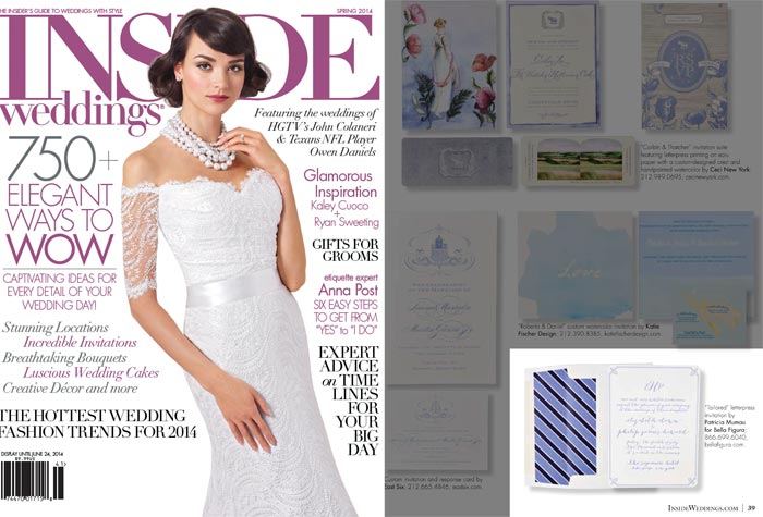Inside Weddings Spring 2014 Issue featured Bella Figura's Tailored invitation 