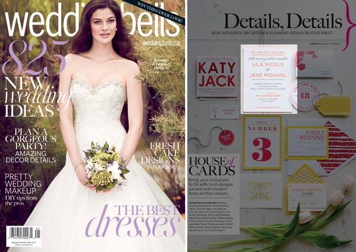 Bella Figura's Modern Basel invitation was featured in the summer 2014 issue of Wedding Bells magazine